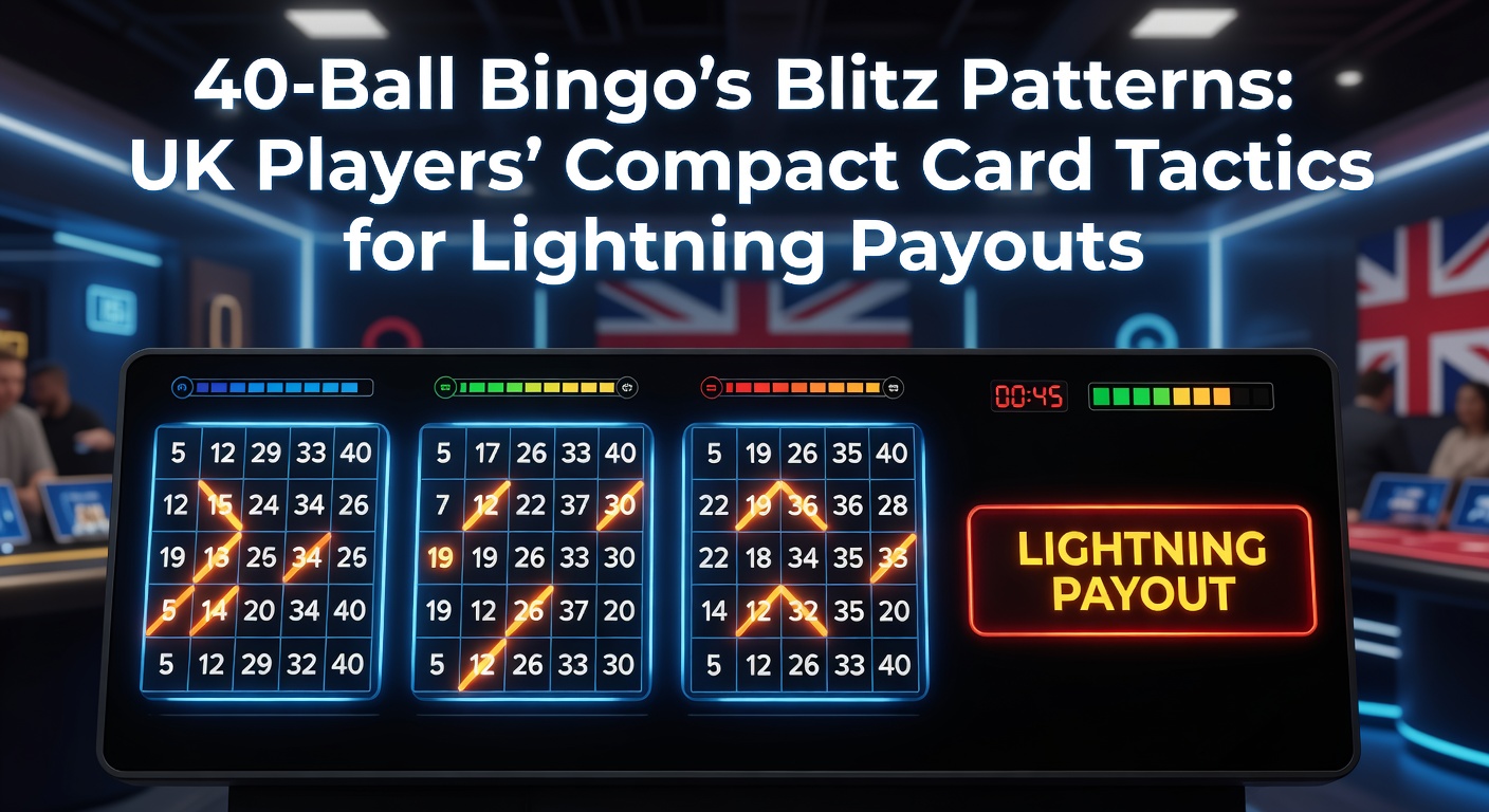 Compact 40-ball bingo card displaying a blitz pattern with highlighted winning lines and numbers