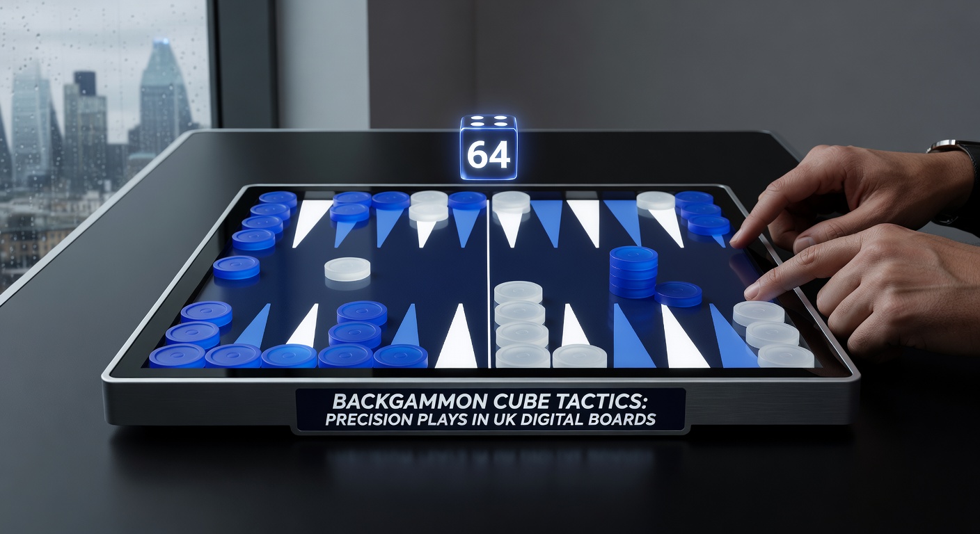 Digital backgammon board displaying the doubling cube in action during an intense online match on a UK platform
