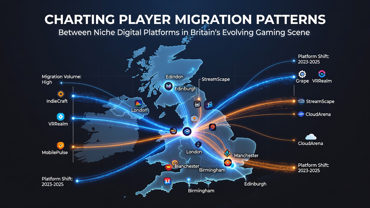 Visual representation of player migration trends across UK gaming platforms showing connected nodes and movement arrows