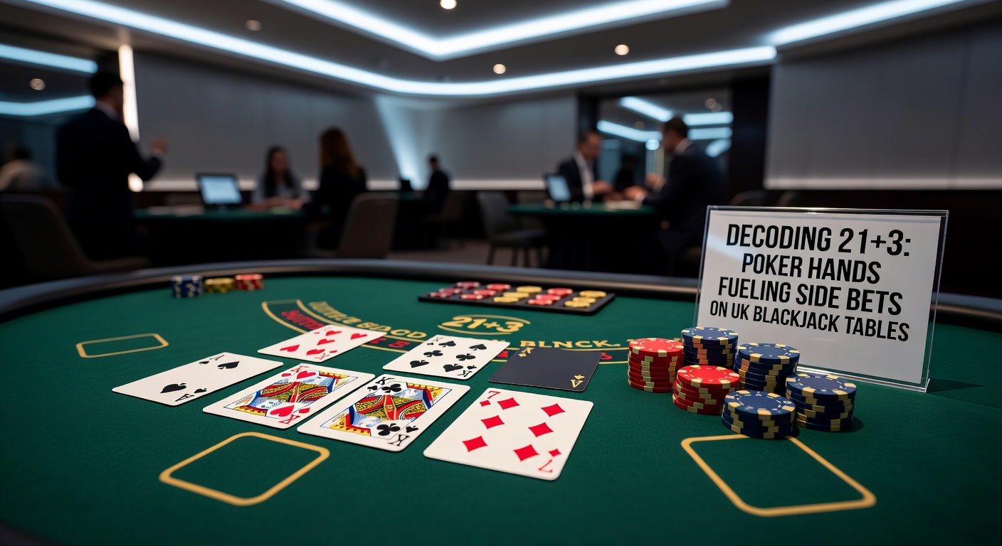 Animated graphic showing three cards forming a straight flush in a 21+3 side bet, with payout multipliers glowing