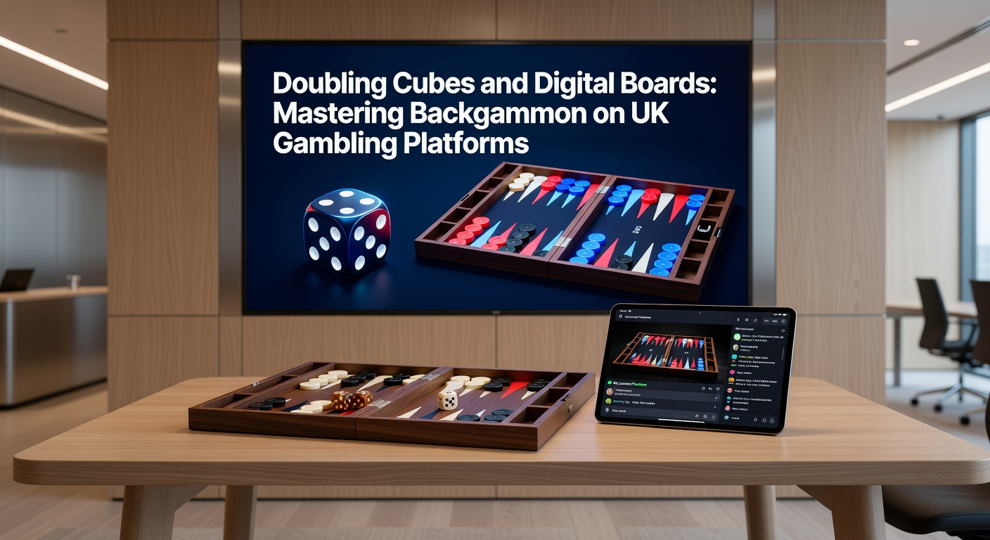 Digital backgammon interface highlighting the doubling cube in action during an online match, with player stats and chat overlay visible