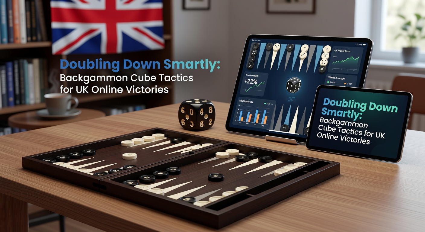 Close-up of a digital doubling cube being turned to 4 during a heated UK online backgammon tournament, with chat bubbles indicating player tension