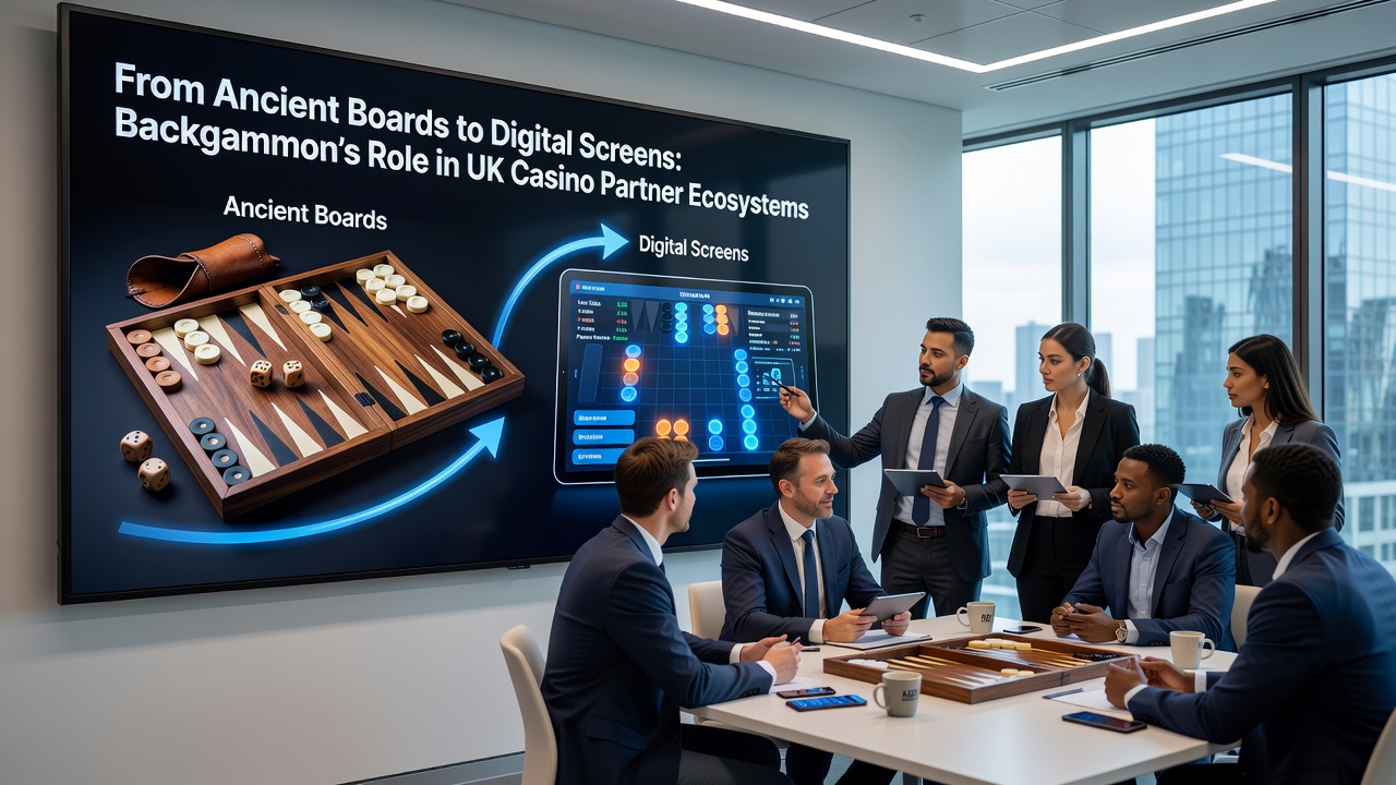 Digital backgammon gameplay on a UK casino platform with affiliate tracking elements