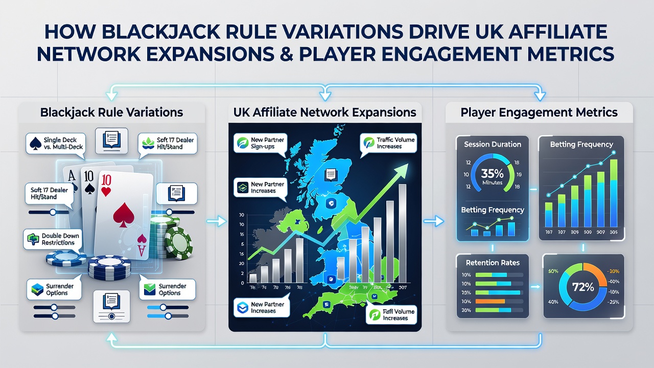 Analytics dashboard displaying player engagement metrics for blackjack variations on UK affiliate platforms