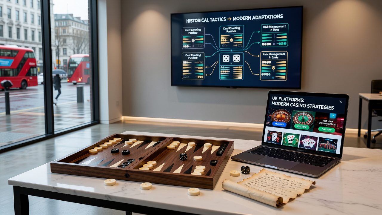Modern online casino interface showing blackjack table with strategic overlays, highlighting parallels to traditional board game positioning