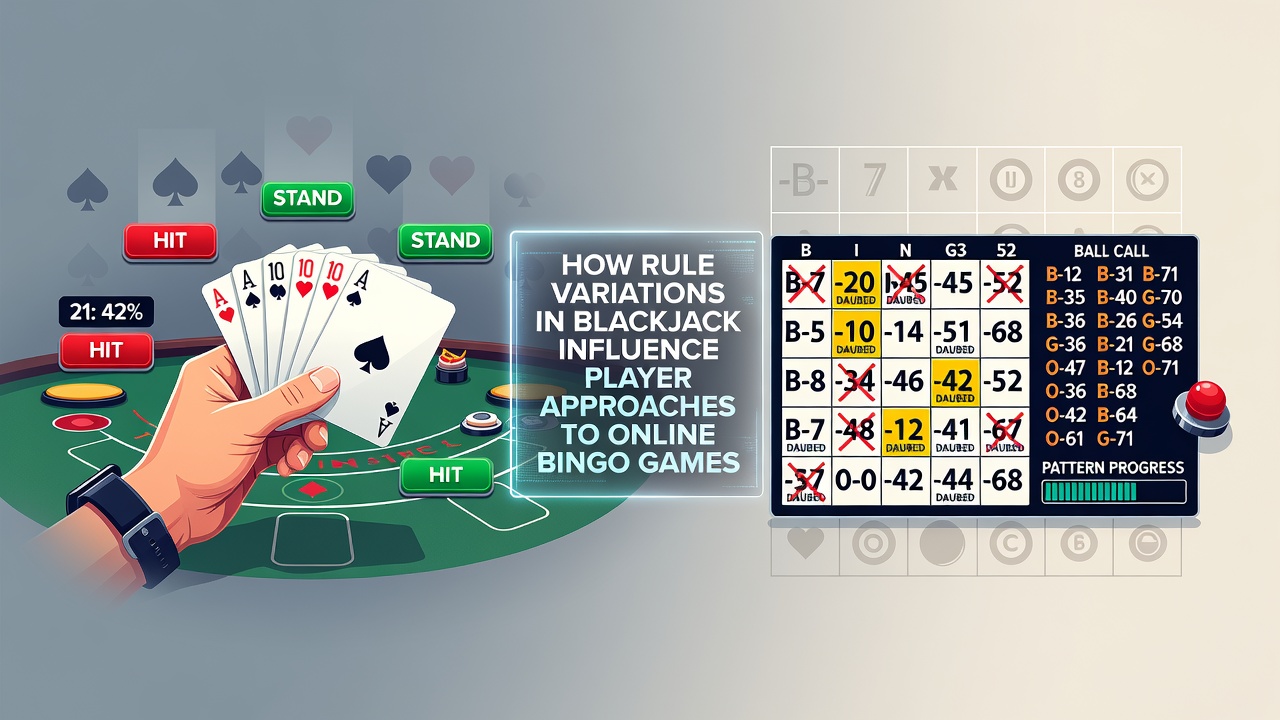 Screenshot comparison of blackjack strategy chart alongside bingo ticket selection interface