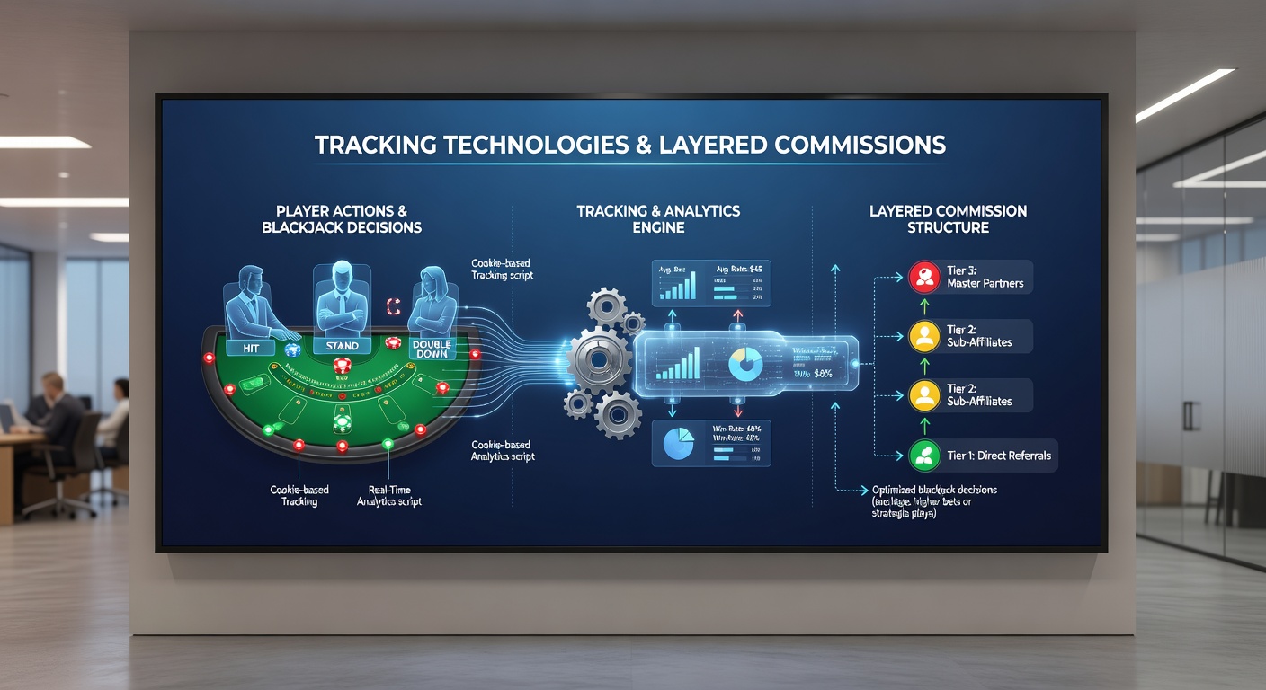 Diagram showing layered commission flows from tracked blackjack sessions on British gaming sites