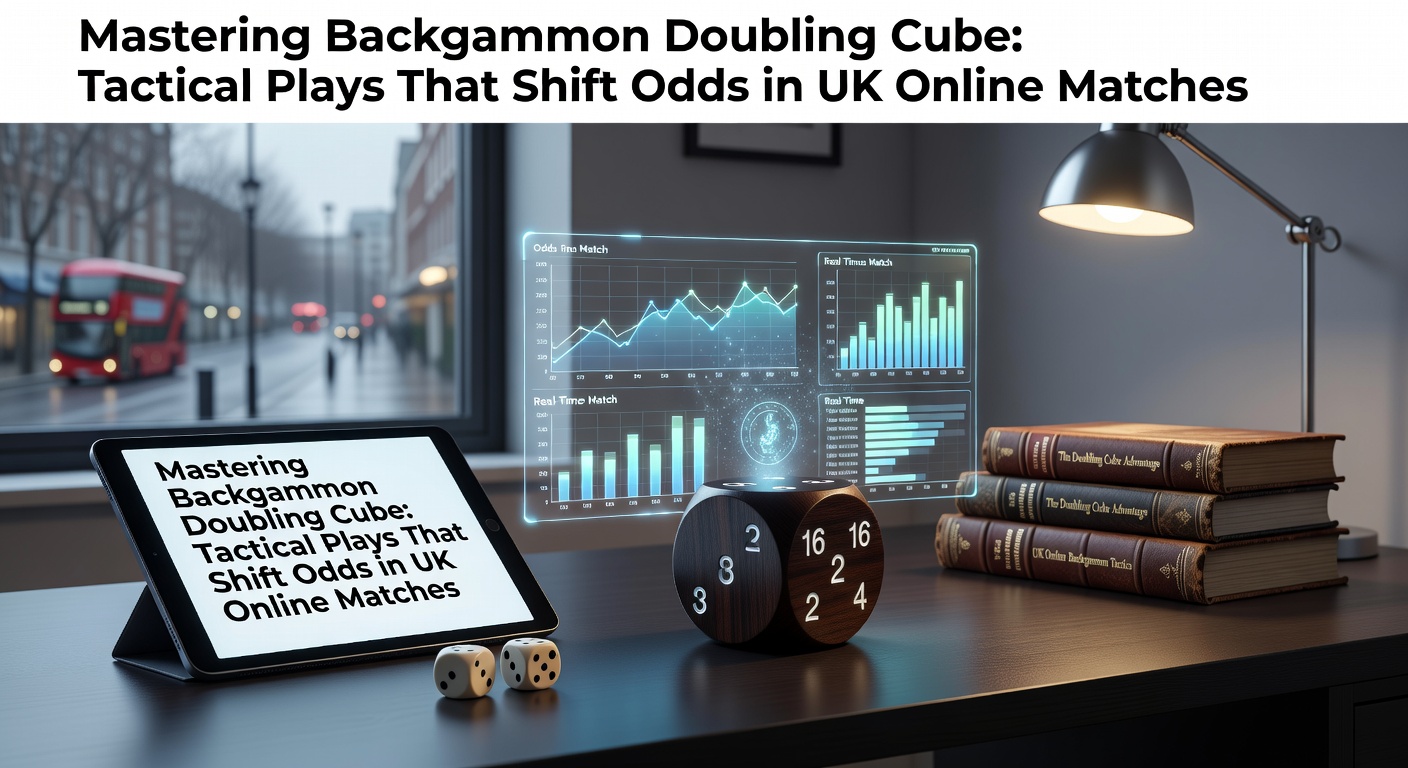 Backgammon board with doubling cube prominently displayed during an intense online match, highlighting tactical decision-making