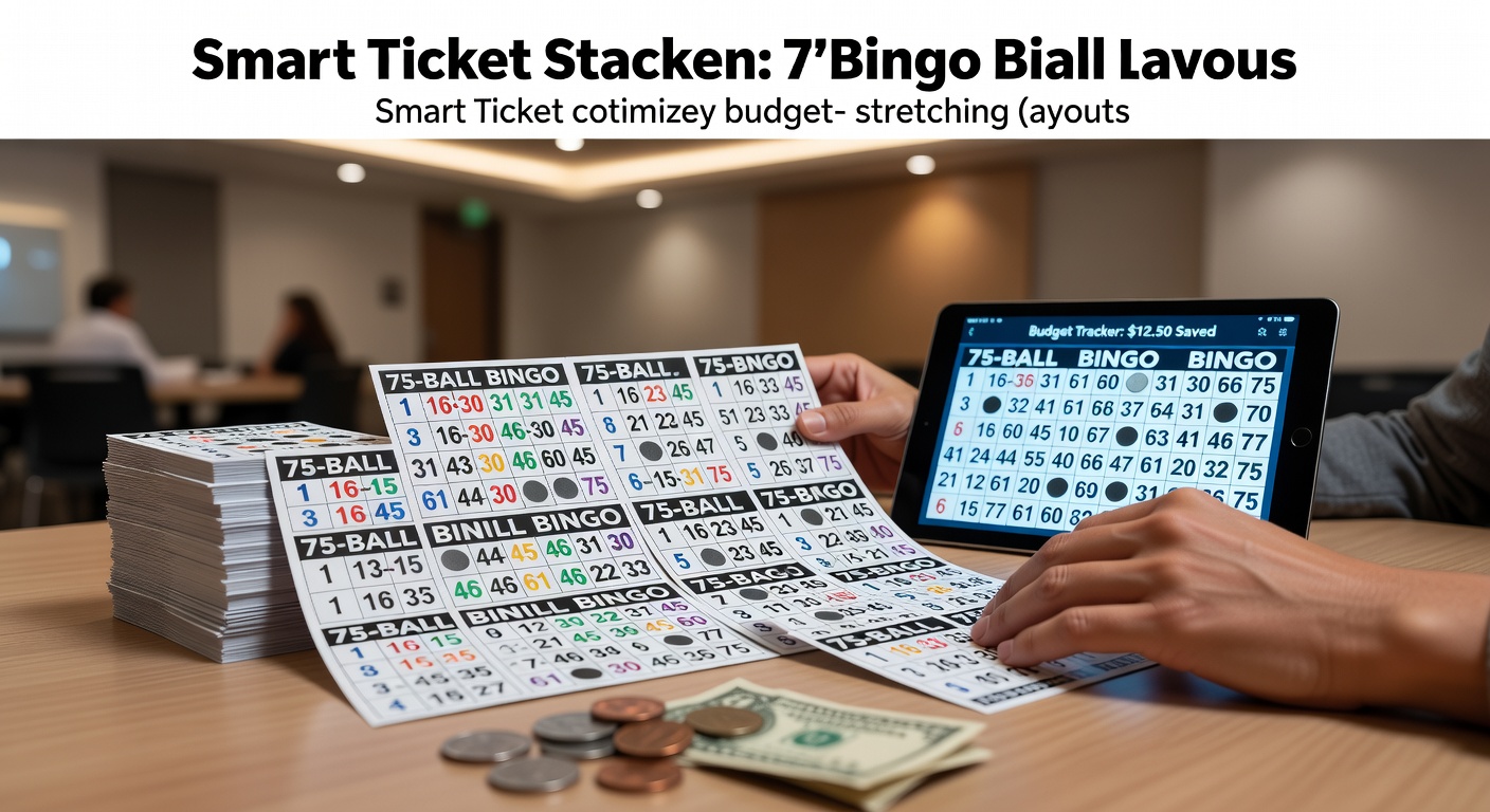 Colorful 75-ball bingo cards arranged in a stacked layout pattern, showing overlapping numbers for maximum coverage