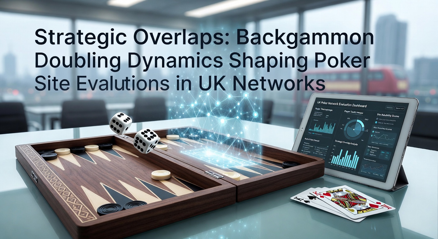 Backgammon doubling cube positioned on a digital board alongside poker chips and cards on a UK online gaming interface