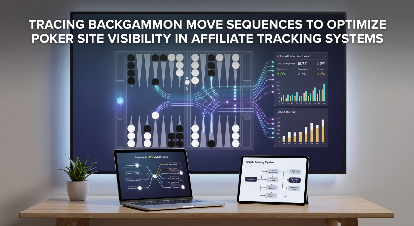 Diagram showing backgammon board positions linked to affiliate tracking data flows for poker sites