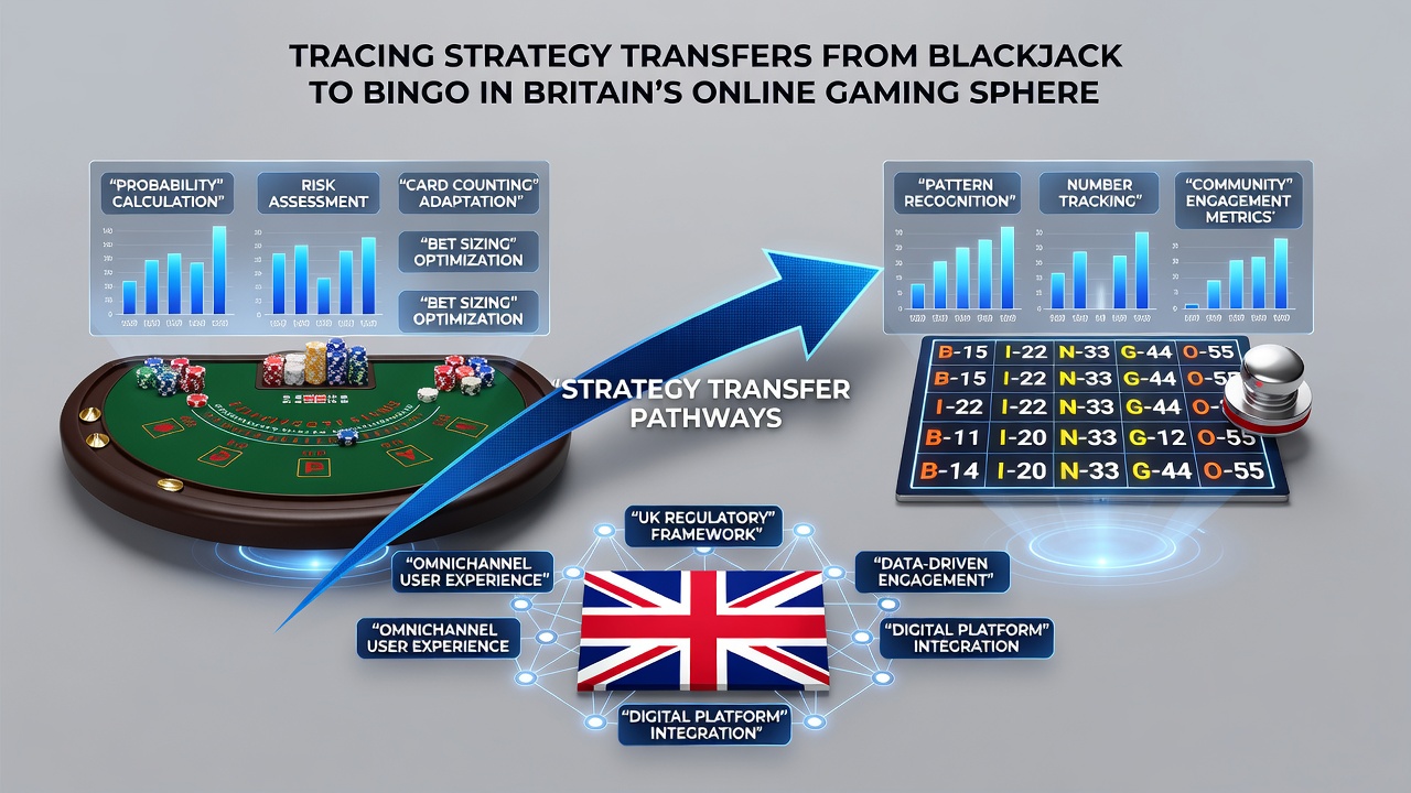 Diagram showing probability calculations bridging blackjack decisions and bingo card selections